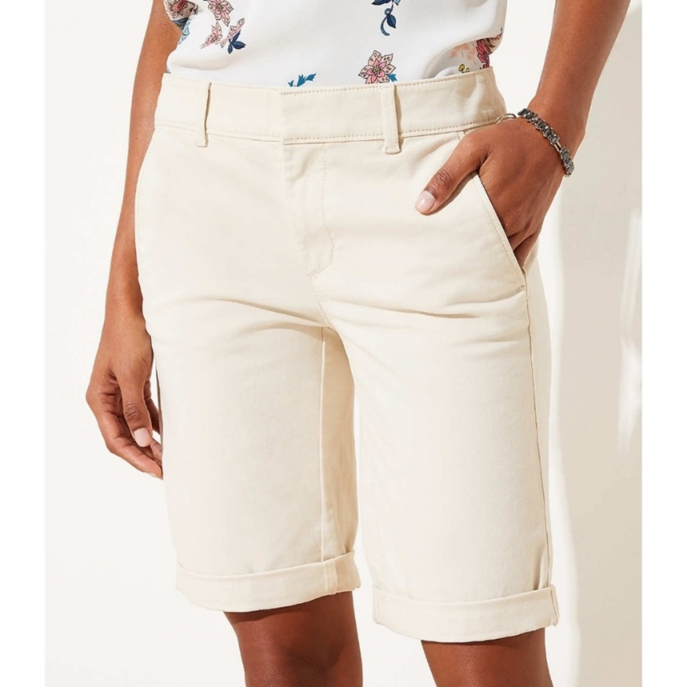 LOFT khaki bermuda shorts sateen cotton light tan - Picture 11 of 16